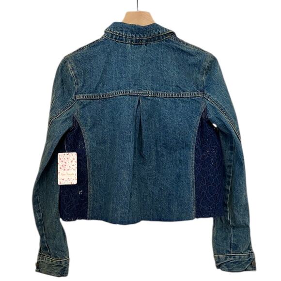 FREE PEOPLE NWT Floral Lace & Dark Denim Jean Jacket – Size XS - Picture 7 of 13